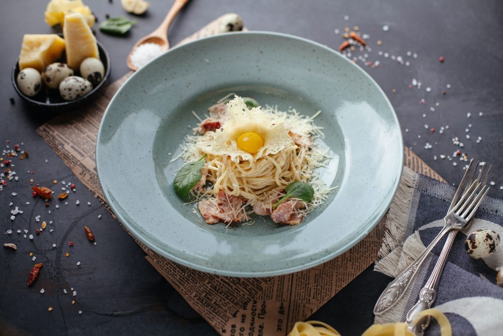 A Plate of Carbonara Pasta with Bacon and Eggs featured in the The Most Delicious and Easy Pasta Recipes at the Healthy and Better Living Website